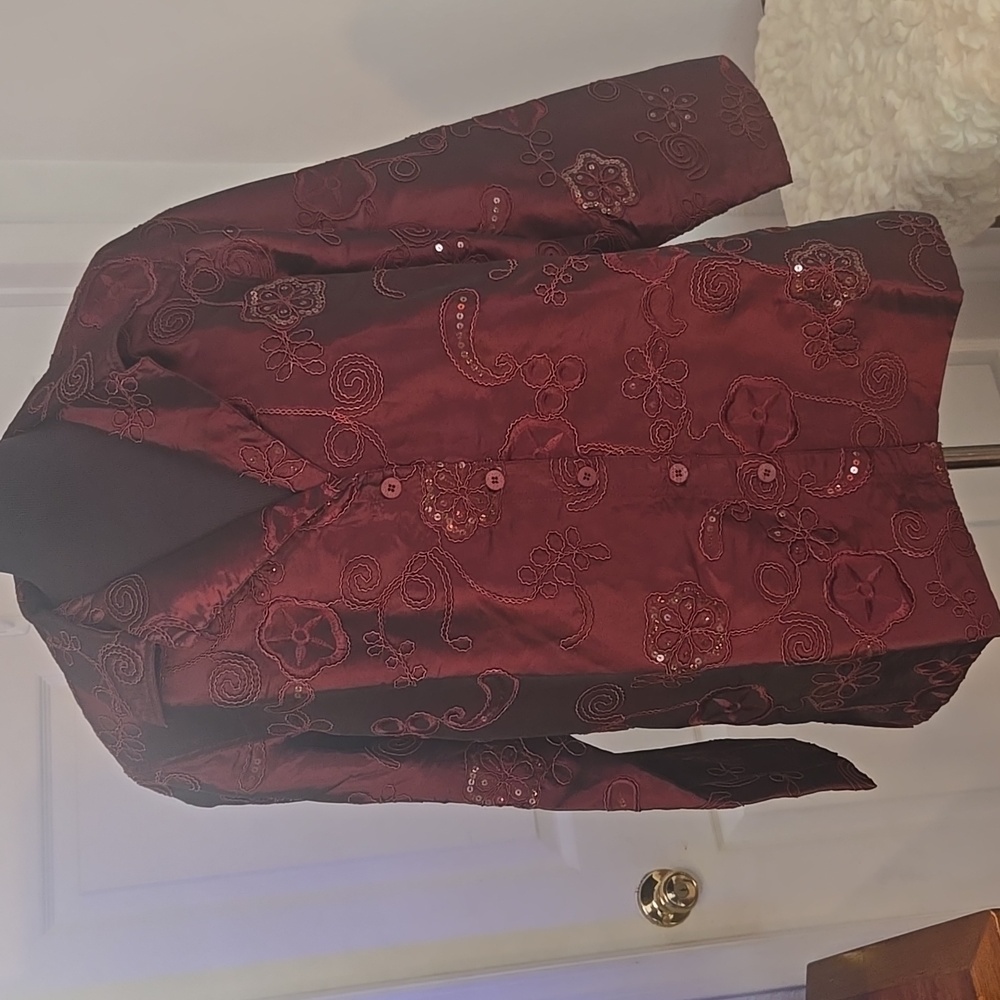 Susan Graver Rich Red Embroidered Blouse